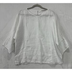 Viola Borghi Top 100% Linen White Blouse Womens Size M 3/4 Sleeve Italy Coastal